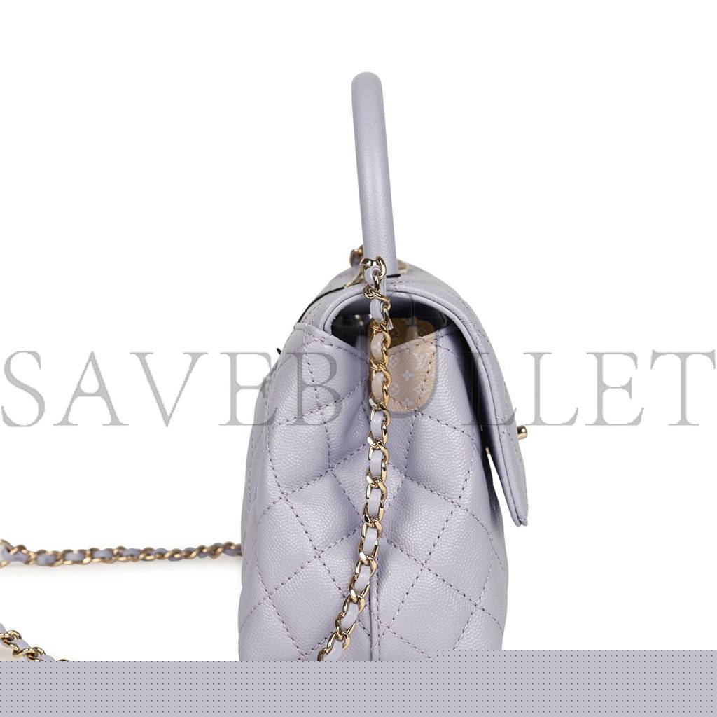 Ch*el small coco handle flap bag light purple caviar light gold hardware (23*15*10cm)